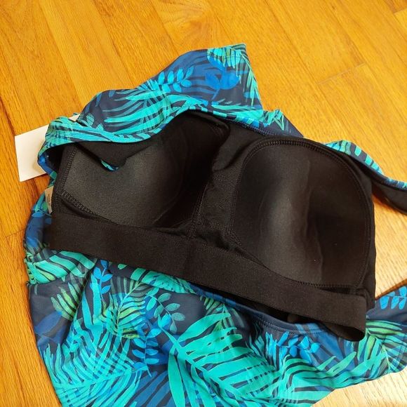 Swimsuits For All Green Blue Tropical Scoopneck Tankini Swim Top 10 NEW NWT - Picture 3 of 6